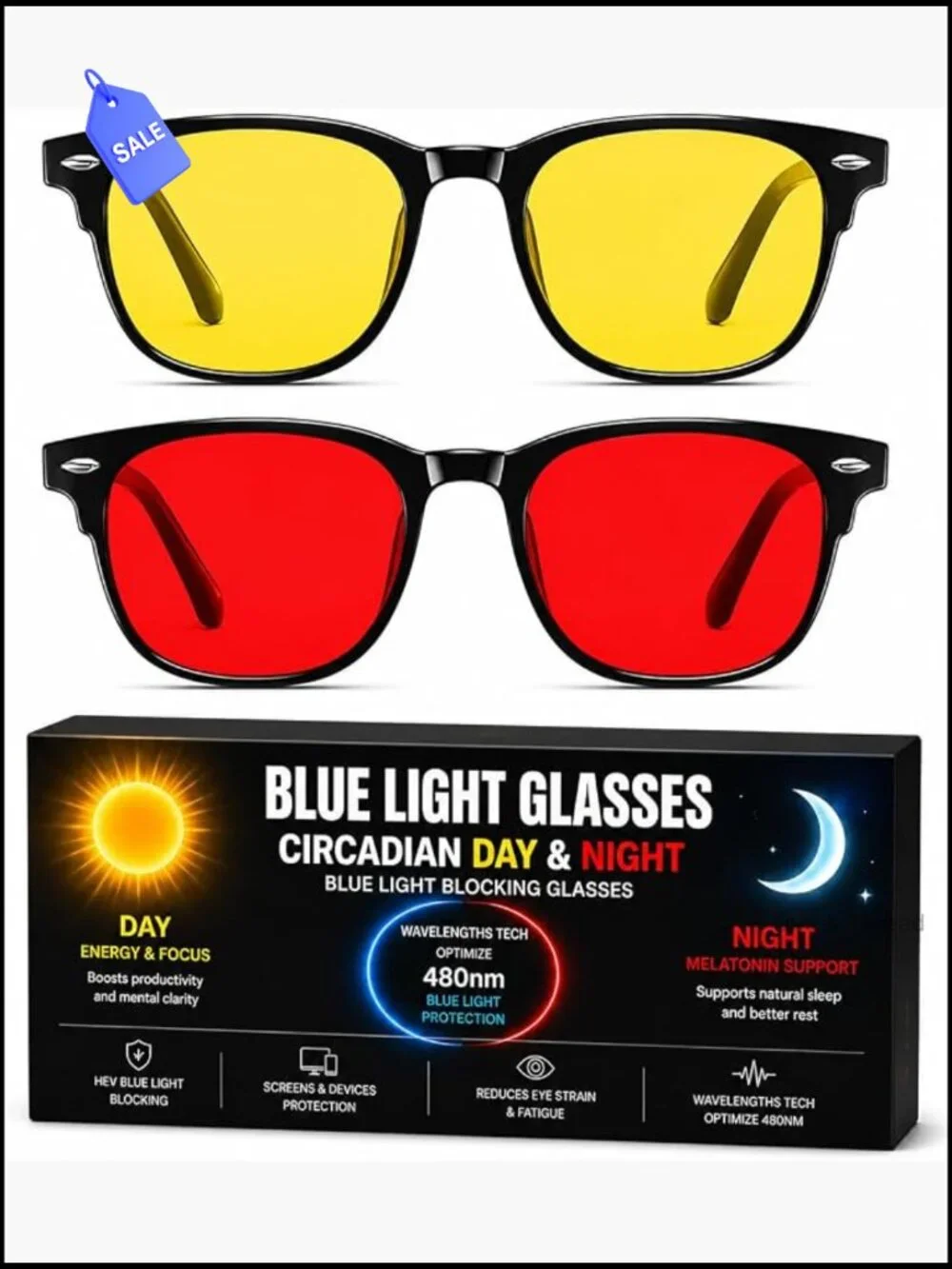Blue Light Blocking Glasses Set of 3 for Men Women Circadian Sleep